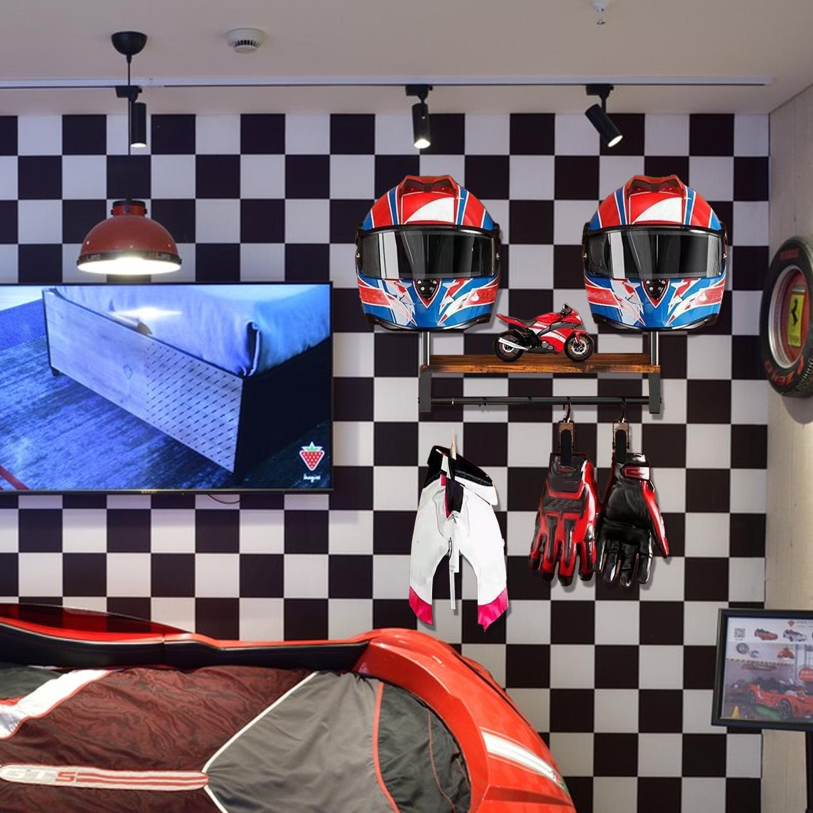 خشبية دراجة نارية خوذة رف شاشة - مراجعة Motorcycle Gear Display Rack وسعره