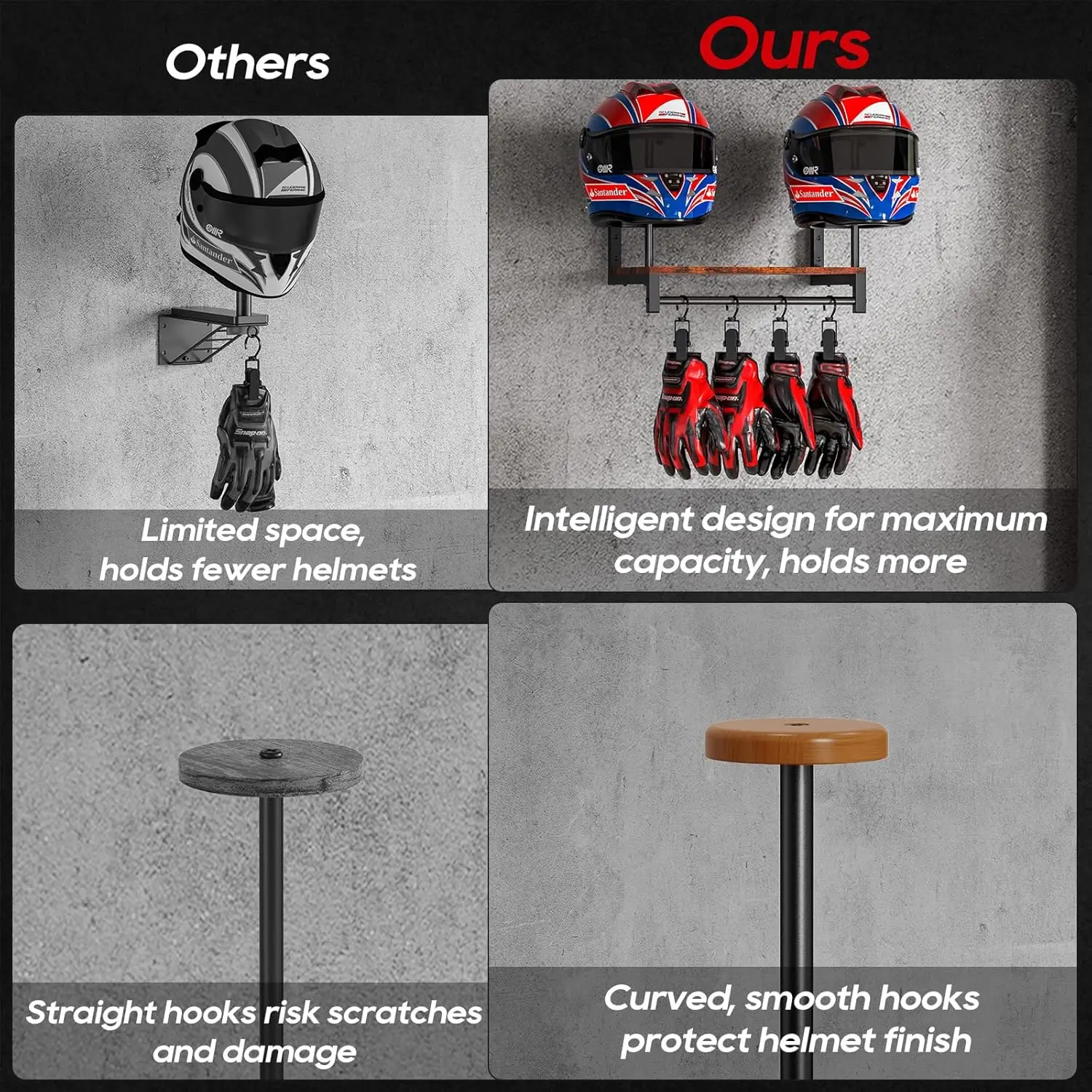 حامل خشبي مزدوج لخوذة الدراجات - مراجعة Motorcycle Gear Display Rack وسعره